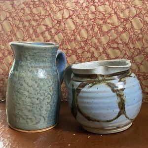 2 hand thrown pottery pitchers - earthy - vases